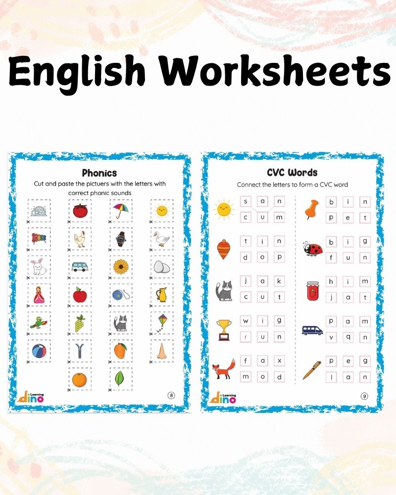 UKG and LKG worksheets combo – 128 Worksheets + Sticker Sheets (English, Maths, EVS)