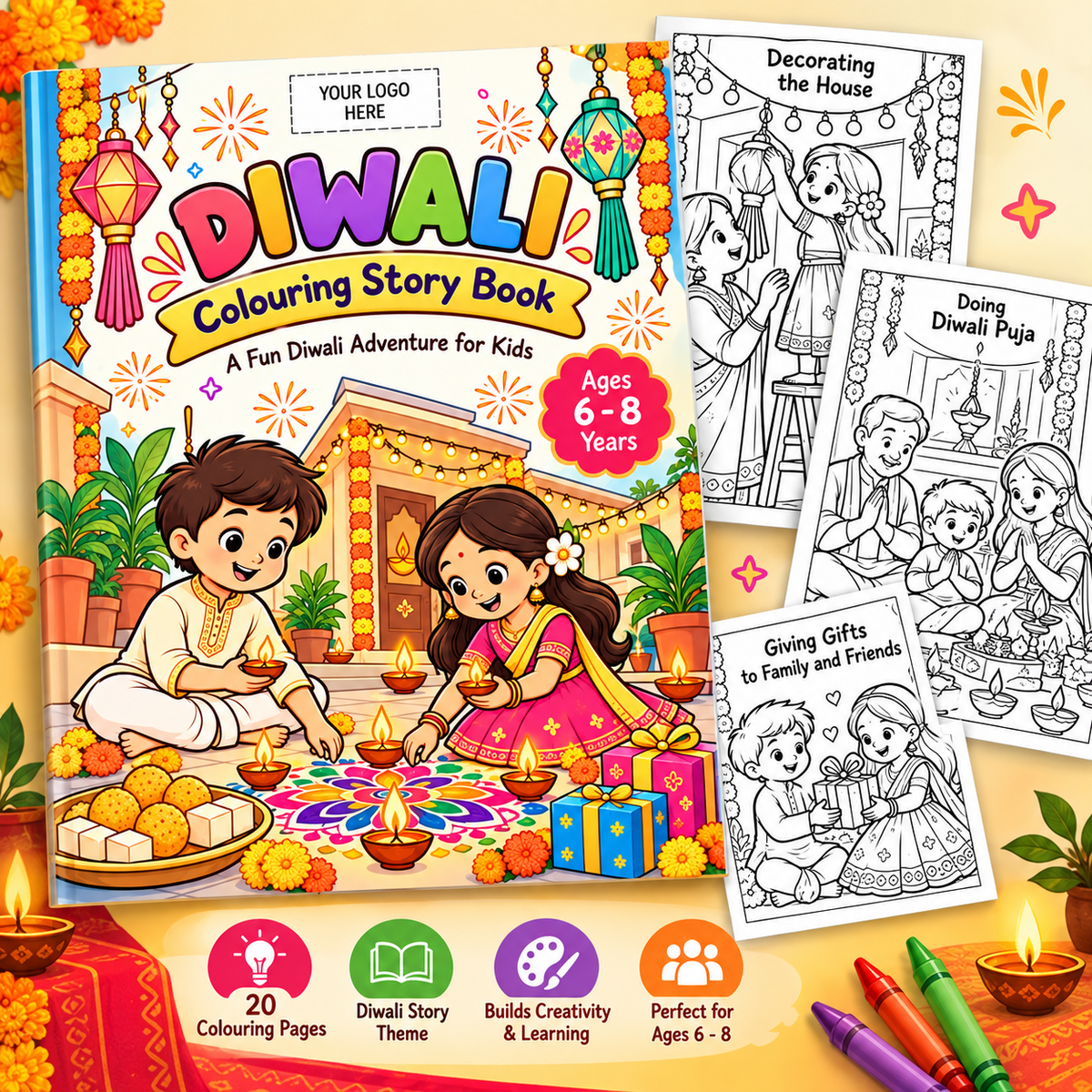 Diwali Colouring Story Book | A Fun Diwali Adventure Colouring Book for Kids | Ages 6–8