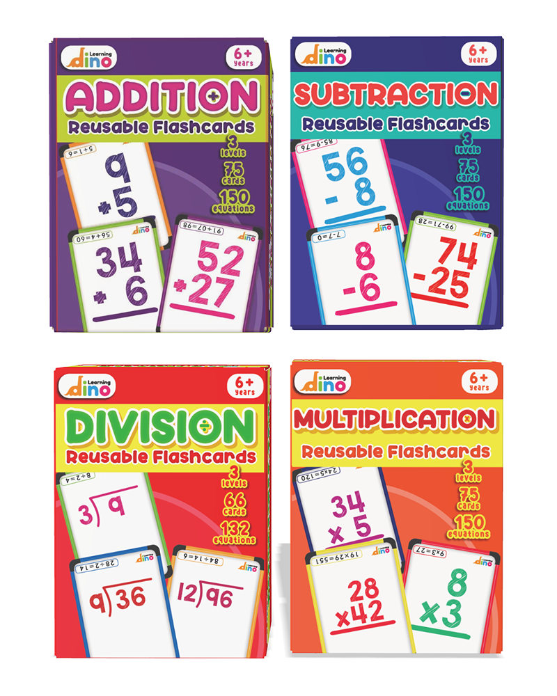 Addition |Subtraction | Multiplication | Division  Flashcards Bundle- 1st Grade, 2nd Grade, 3rd Grade -Wipe and Clean Reusable Flashcards)