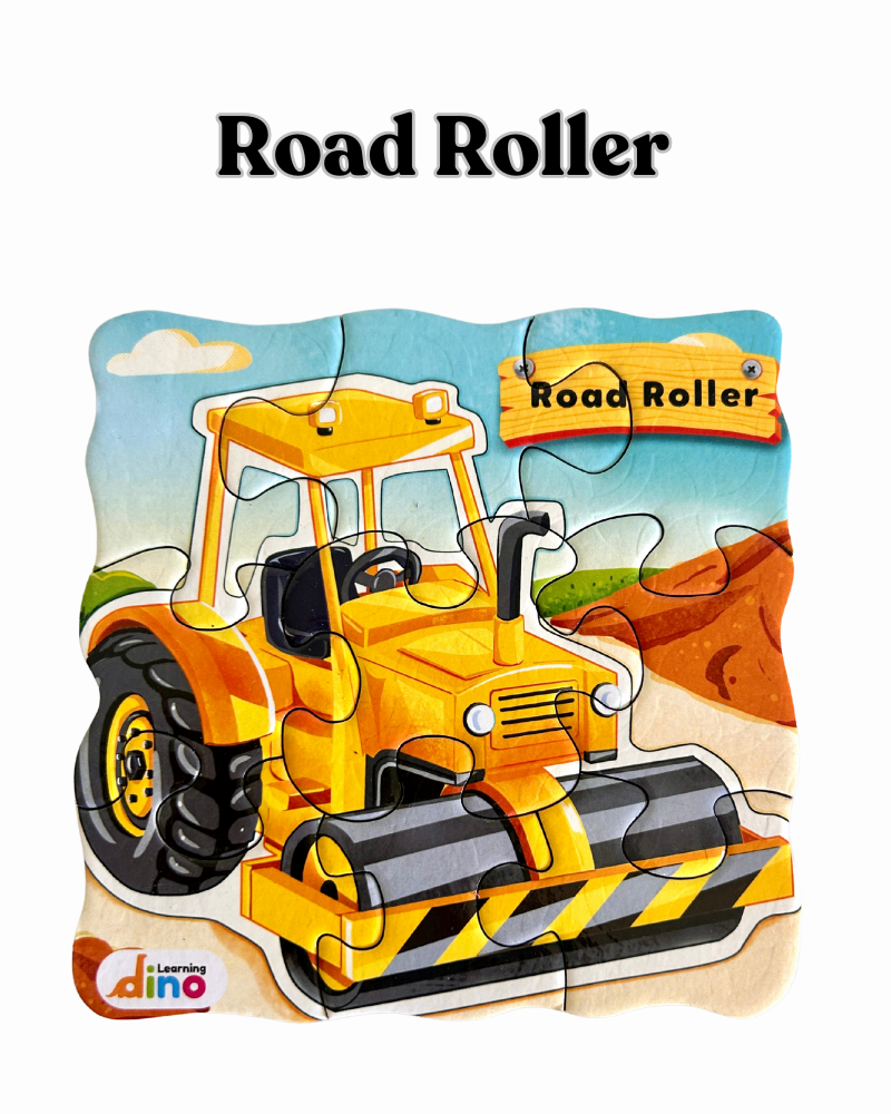 3-in-1 Construction Vehicles Puzzle – Road Roller, Excavator & Cement Mixer | Fun & Educational Puzzle for Kids