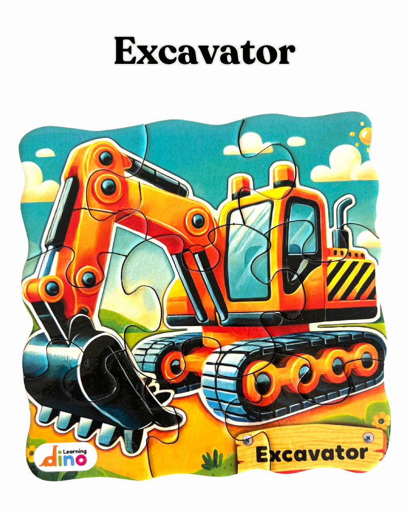 3-in-1 Construction Vehicles Puzzle – Road Roller, Excavator & Cement Mixer | Fun & Educational Puzzle for Kids