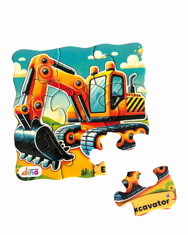 3-in-1 Construction Vehicles Puzzle – Road Roller, Excavator & Cement Mixer | Fun & Educational Puzzle for Kids