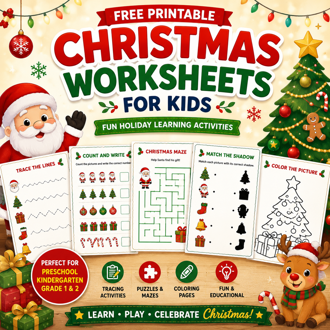🎄 Christmas Worksheets for Kids – Free Printable Christmas Worksheets for Fun Holiday Learning