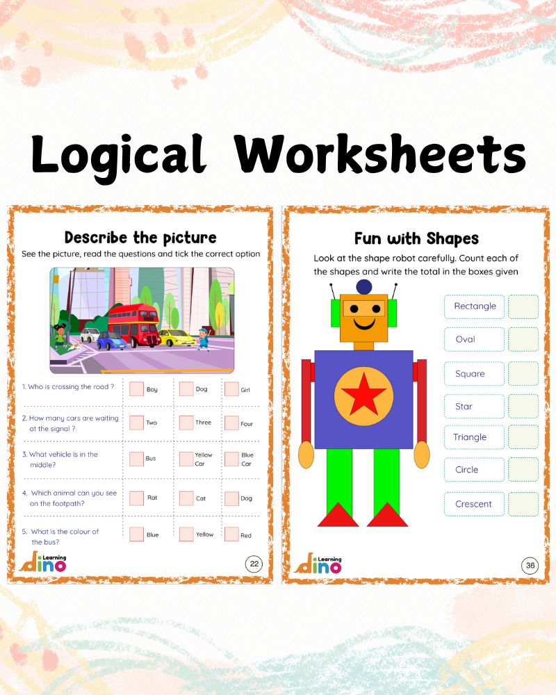 UKG and LKG worksheets combo – 128 Worksheets + Sticker Sheets (English, Maths, EVS)