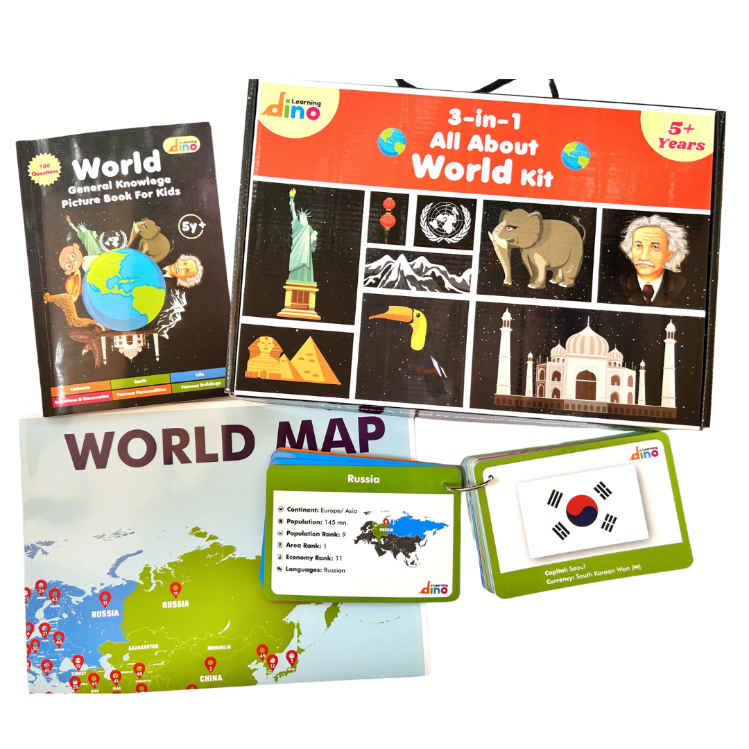 3 in 1 All About World Kit | General Knowledge (GK) Kit For Kids (Ages 5-10 years)