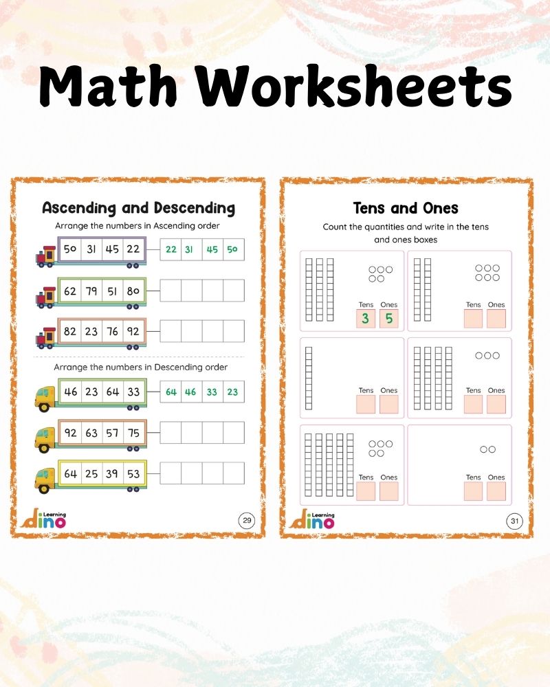 UKG and LKG worksheets combo – 128 Worksheets + Sticker Sheets (English, Maths, EVS)