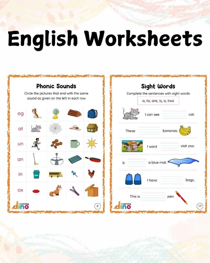 UKG and LKG worksheets combo – 128 Worksheets + Sticker Sheets (English, Maths, EVS)