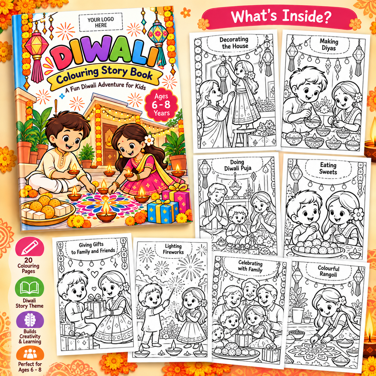 Diwali Colouring Story Book | A Fun Diwali Adventure Colouring Book for Kids | Ages 6–8