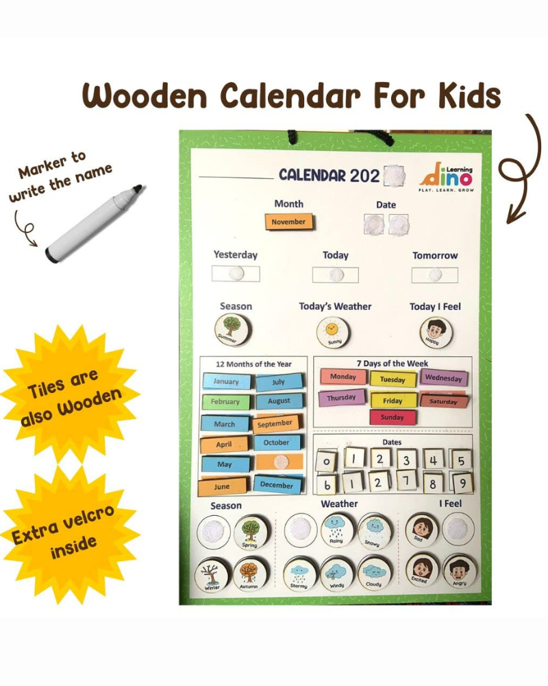 Wooden Calendar For Kids (Green) | (Ages 3 year plus)