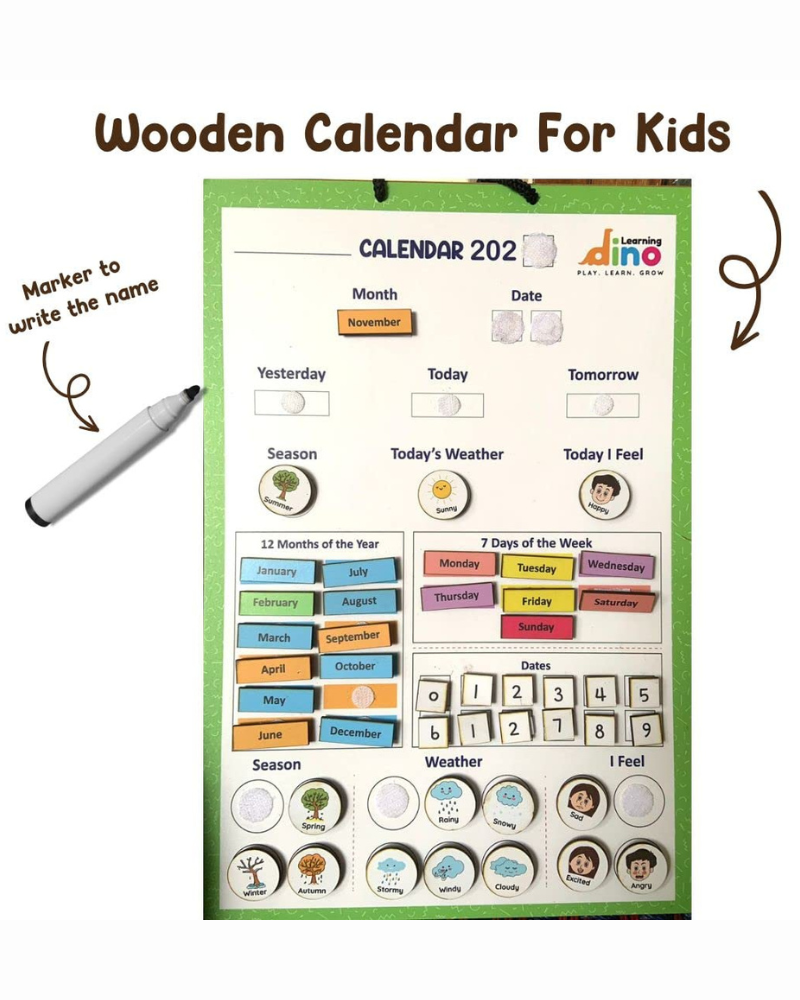 Wooden Calendar For Kids (Green) | (Ages 3 year plus)