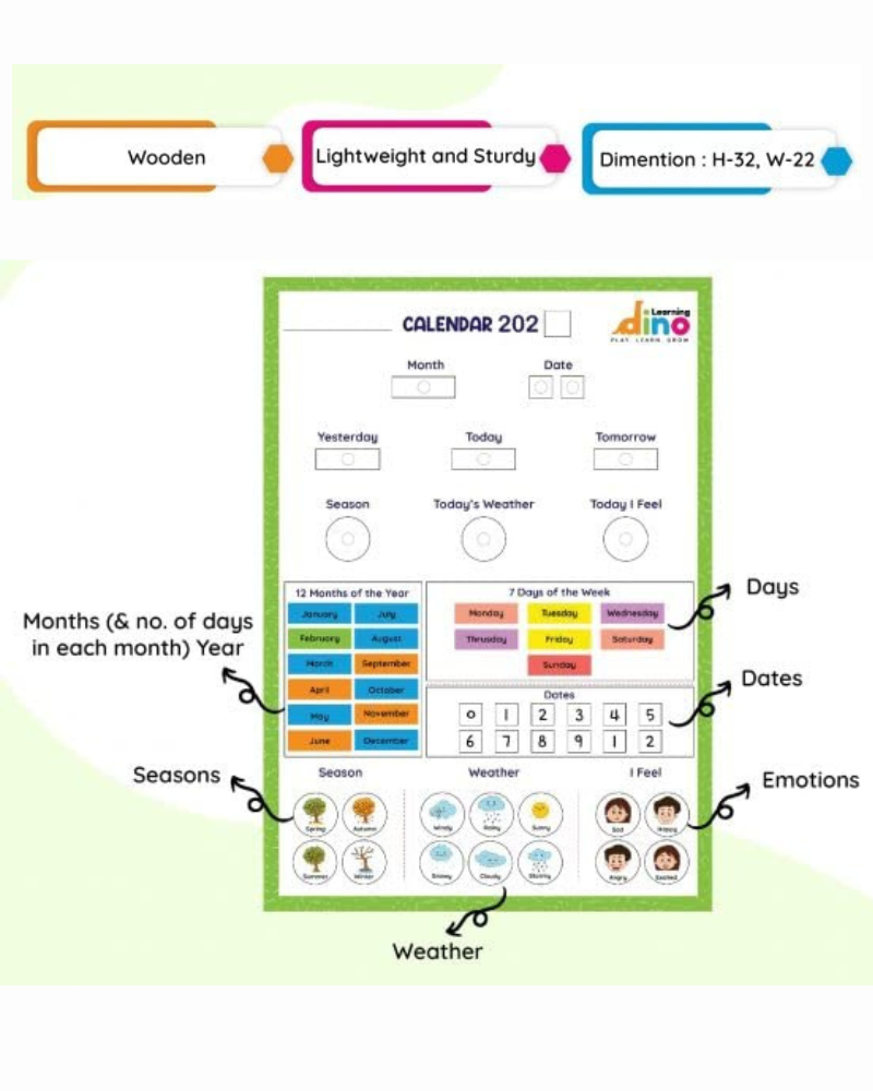 Wooden Calendar For Kids (Green) | (Ages 3 year plus)