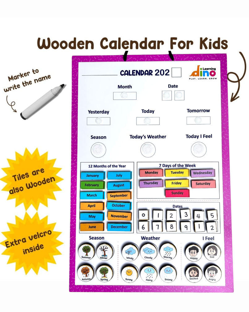 Wooden Calendar For Kids (Pink)