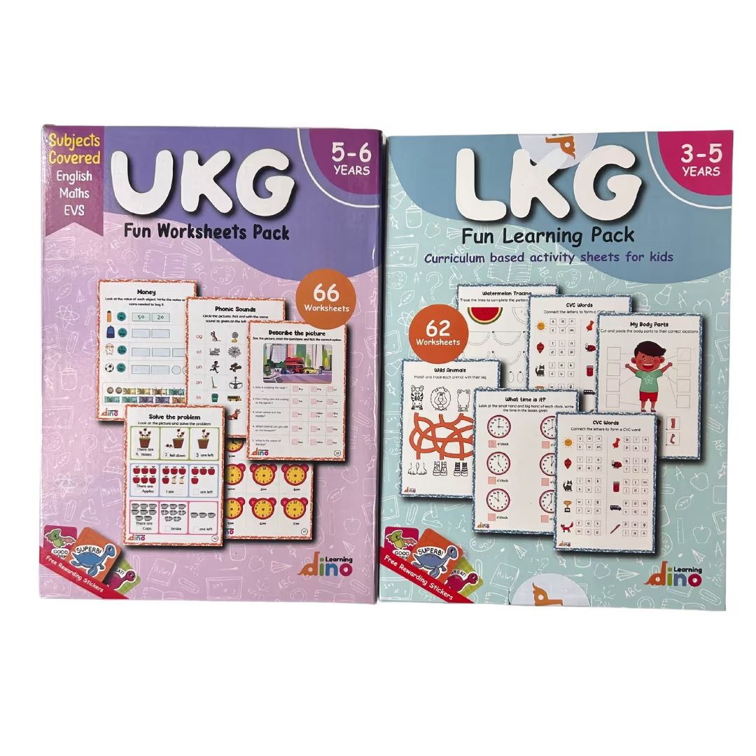 UKG and LKG worksheets combo – 128 Worksheets + Sticker Sheets (English, Maths, EVS)