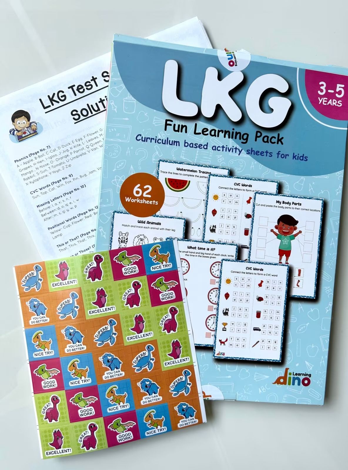 UKG and LKG worksheets combo – 128 Worksheets + Sticker Sheets (English, Maths, EVS)