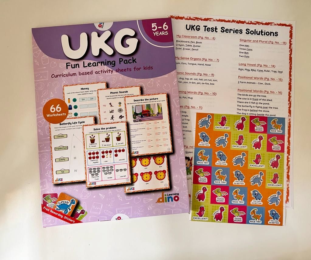 UKG and LKG worksheets combo – 128 Worksheets + Sticker Sheets (English, Maths, EVS)